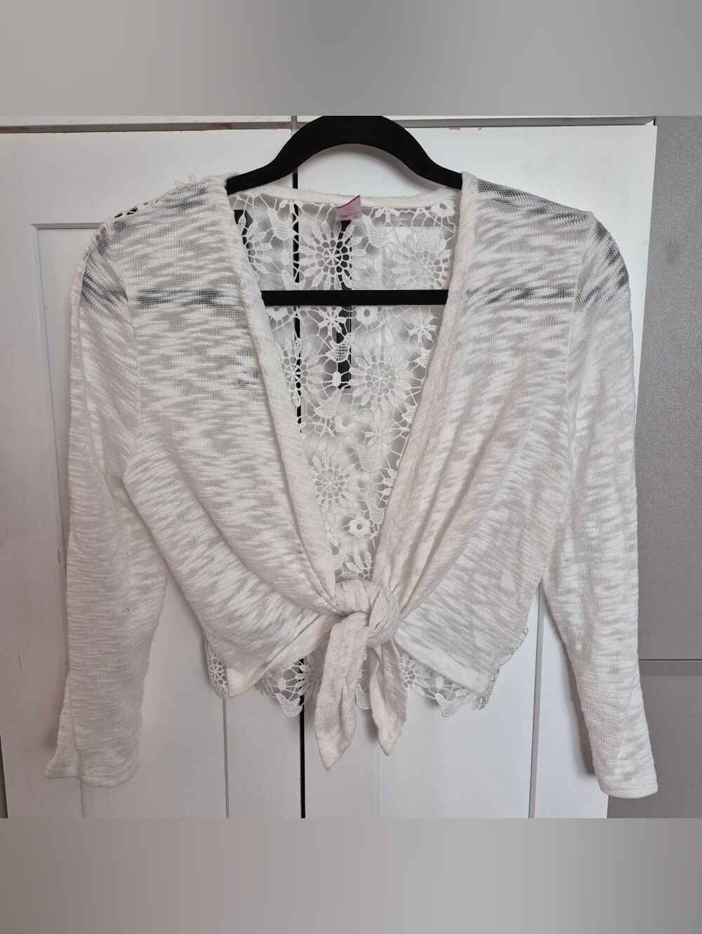 No Boundaries White Crochet-Back Cardigan